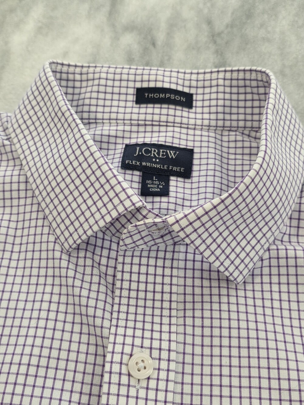 (L) Men's J. Crew Thompson Dress Shirt Flex Wrinkle Free Cotton Purple Plaid